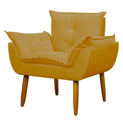 Kit Poltrona Recepção Pés Madeira Opala Amarelo
