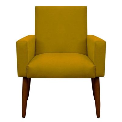 Kit Poltrona Recepção Pés Madeira Nina Amarelo