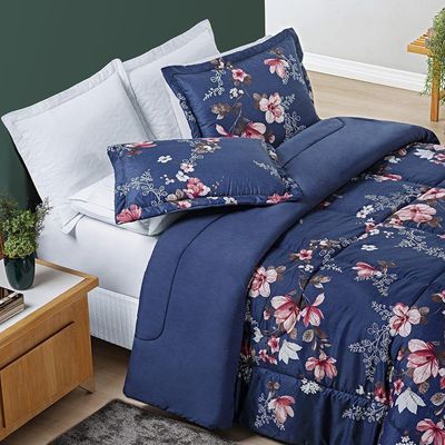 Edredom Júlia Casal Super King 03 Peças Tecido Dupla Face Microfibra 200 Fios Floral - Encantada