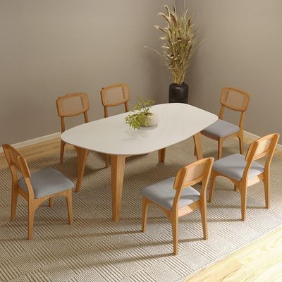 Mesa De Jantar 6 Lugares Orgânica 180cm Ohana D03 Off White Freijó - Lyam Decor