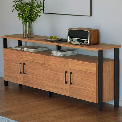 Aparador Buffet Para Sala De Jantar 4 Portas Industrial Suria D03 Freijó Preto Fosco - Lyam Decor