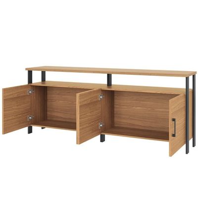 Aparador Buffet Para Sala De Jantar 4 Portas Industrial Suria D03 Freijó Preto Fosco - Lyam Decor