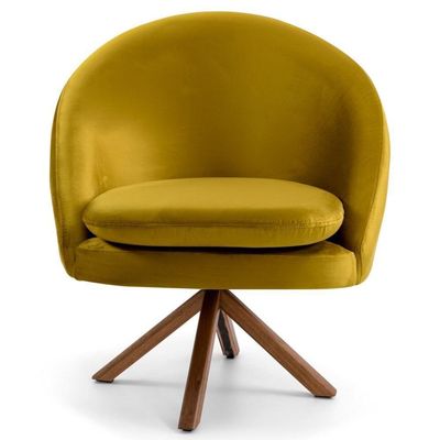Kit 2 Poltronas Decorativas Giratórias Base Giromad Madeira Rafa C-279 Veludo Mostarda - Domi