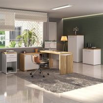 Conjunto Escritório Home Office 4 Peças Sharp A06 Olmo/branco - Mpozenato