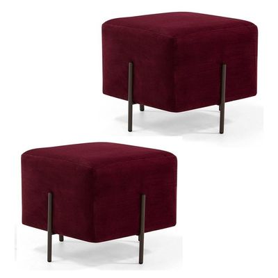 Kit 2 Puffs Decorativos 45cm Base Aço Status C-278 Veludo Marsala - Domi