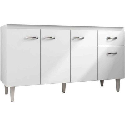 Balcão de Pia Para Cozinha 150 Cm Graziela 4 Portas 1 Gaveta Branco Preto