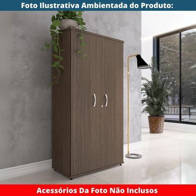 Armário Alto P25 Pandin 80 Cm (largura) Em Mdp Cor Walnut Com 2 Portas E 3 Prateleiras