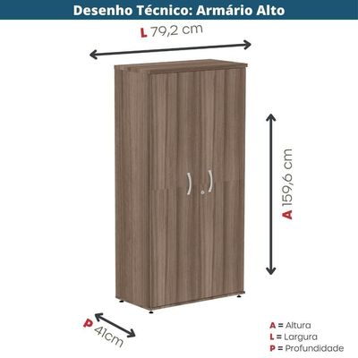 Armário Alto P25 Pandin 80 Cm (largura) Em Mdp Cor Walnut Com 2 Portas E 3 Prateleiras