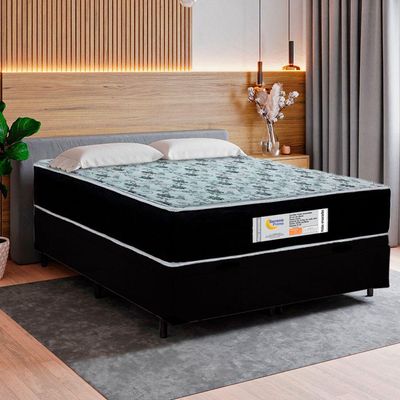 Cama Box Baú Casal Suede + Colchão Molas Ensacadas Sereneprime Sonnolux 138x188x69 Cor:preto