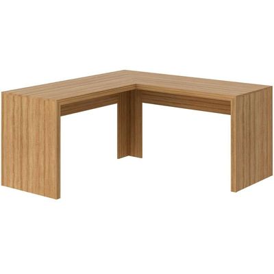 Mesa De Canto Para Escritório Em L Angular Mdp Amêndoa