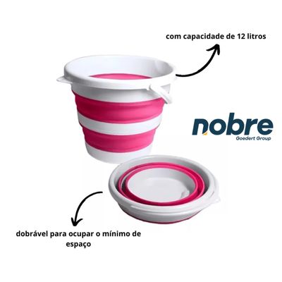 Balde Resistênte E Dobrável Retrátil Silicone 10 lt Nobre Rosa