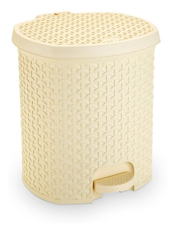 Lixeira Cesto 6 Lts. Rattan Tampa E Pedal Banheiro Cor Creme