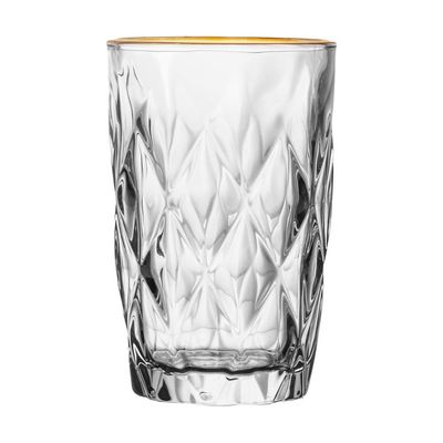 Copo Alto Com Fio De Ouro Diamond 390Ml Vidro