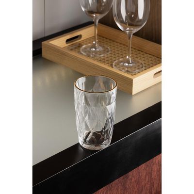 Copo Alto Com Fio De Ouro Diamond 390Ml Vidro