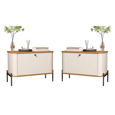 Conjunto Mesa De Cabeceira Albania Off White Nature Preto