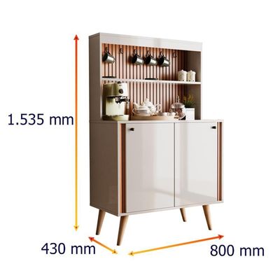Aparador Buffet Cantinho Do Café Dolce Com Efeito Ripado Movelove - Off White -freijó Ripado