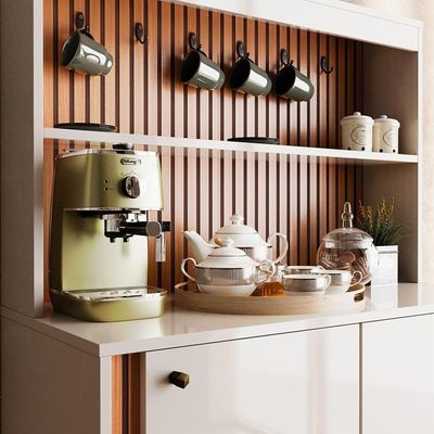 Aparador Buffet Cantinho Do Café Dolce Com Efeito Ripado Movelove - Off White -freijó Ripado