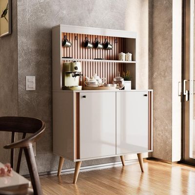 Aparador Buffet Cantinho Do Café Dolce Com Efeito Ripado Movelove - Off White -freijó Ripado
