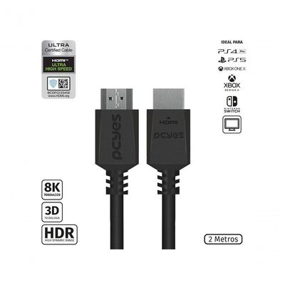 Cabo Hdmi Ultra 2.1 28awg Puro Cobre 8k 1080- 144hz 2 Metros - Phm8k-2