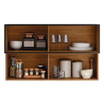 Armário Aéreo Proença 120cm Basculante 1 Porta Mdf E 1 Porta Vidro Reflecta Nogueira Touch-carbono