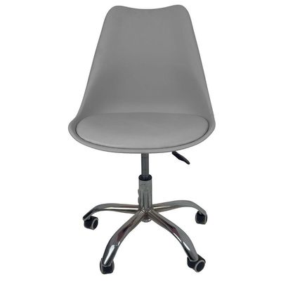 Kit 8 Cadeiras Office Base Cromada Com Rodizio Giratória Saarinen Cinza