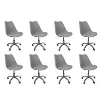 Kit 8 Cadeiras Office Base Cromada Com Rodizio Giratória Saarinen Cinza