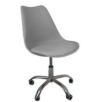 Kit 8 Cadeiras Office Base Cromada Com Rodizio Giratória Saarinen Cinza