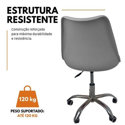 Kit 8 Cadeiras Office Base Cromada Com Rodizio Giratória Saarinen Cinza
