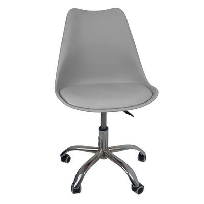 Kit 8 Cadeiras Office Base Cromada Com Rodizio Giratória Saarinen Cinza