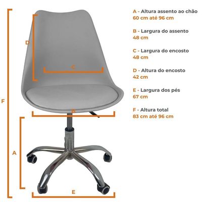 Kit 8 Cadeiras Office Base Cromada Com Rodizio Giratória Saarinen Cinza