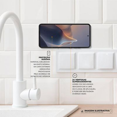 Kit Capa Silicon Veloz para Moto Edge 60 + Ventosa - Preta -