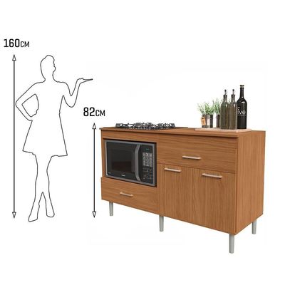 Balcão Para Cooktop 1,40m 5 Bocas 2 Portas Turim Nature