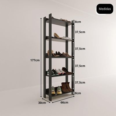 Sapateira Multiuso Para Calçados 5 Andares Organizador Mdp 15mm Preto Preto