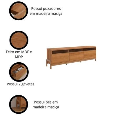 Rack Para Tv Até 70 Polegadas 1 Porta E 2 Gavetas Elegance 2,13m Lukaliam Móveis Jequitiba Jequitiba