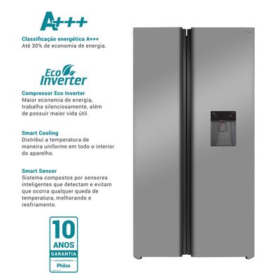 Geladeira 486L Philco Inverter Side by Side Inox PRF504ID 127V