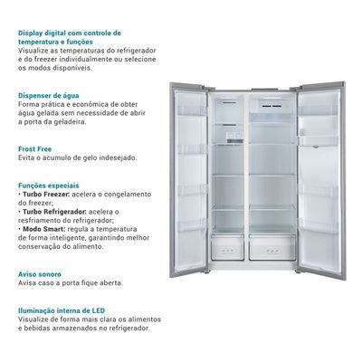 Geladeira 486L Philco Inverter Side by Side Inox PRF504ID 220V