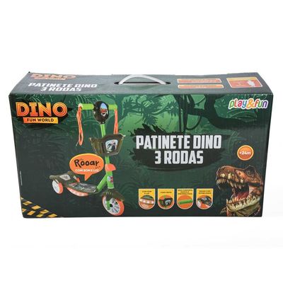 Patinete 3 Rodas com Cesta Dino Fun World Play&Fun Verde