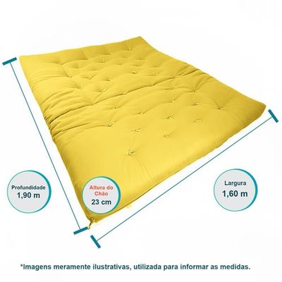 Sofa Cama Futon Oriental King Amarelo Acquablock Madeira Maciça Pinus Natural Sem Pintura