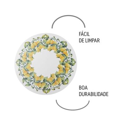 Jogo 12 Lugar Americano Redondo Limão Siciliano Plástico Lyor 38cm