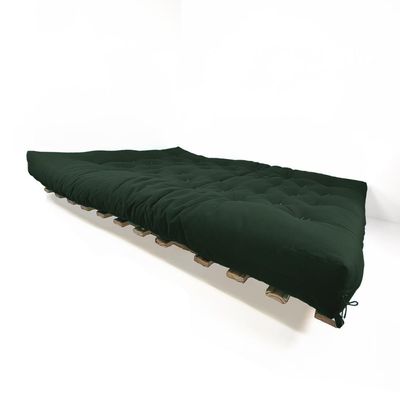 Sofa Cama Futon Oriental King Verde Militar Madeira Maciça Pinus Natural Sem Pintura