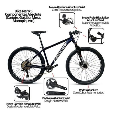 Bicicleta Aro 29 Nero 5 Peças Inteira 12v Garfo Trava K7 Pneu Freio Hidráulico. Vermelho Tam.17
