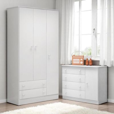 Conjunto Doce Sonho Branco Cômoda Sapateira + Guarda-roupa 3 Portas E 2 Gavetas