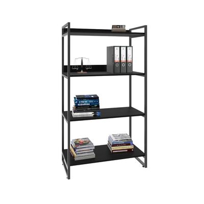 Estante Kuadra 80x40x146cm Com 4 Prateleiras Preto Ônix Estrutura Preta