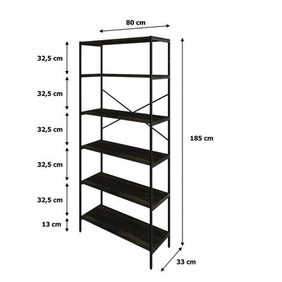 Estante C/06 Prateleiras 186x80x33cm Tub Tueh1886 Carvalho Dark - Carvalho Dark /