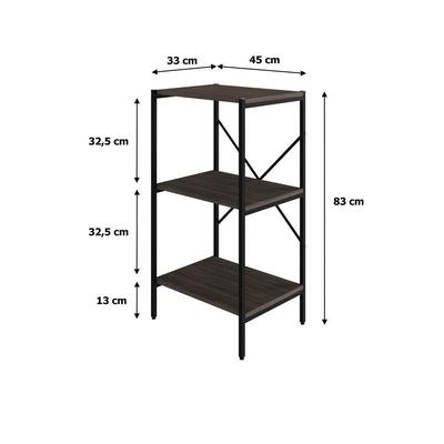 Estante Com 3 Prateleiras 84x45x33cm Tub TUEH843 Nogal Est.preta