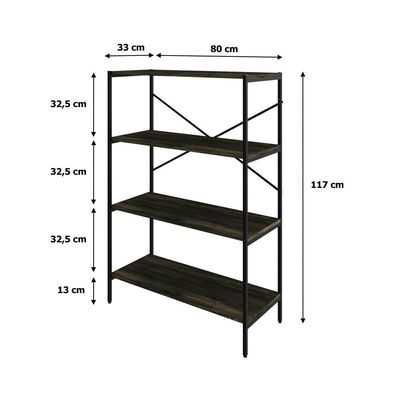 Estante C/04 Prateleiras 118x80x33cm Tub Tueh1184 Carvalho Dark - Carvalho Dark /