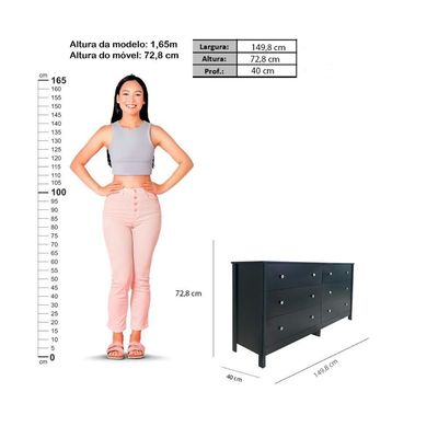 Cômoda Ditália 6 Gavetas DM-221 Preto