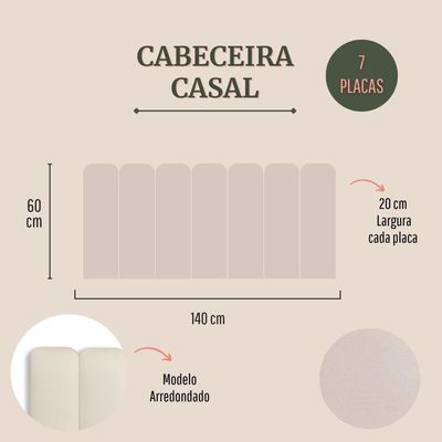 Cabeceira Casal Kit 7 Placas Modelo Arredondada - Suede Creme / Off White