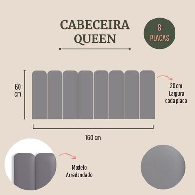 Cabeceira Queen Kit 8 Placas Modelo Arredondada - Courino Cinza