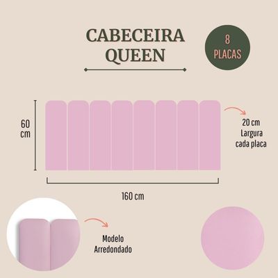 Cabeceira Queen Kit 8 Placas Modelo Arredondada - Courino Rosa